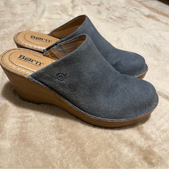 Born | Distressed Blue Suede “Natalie” Leather Platform Clogs Mules Comfort |  9 - Picture 3 of 7